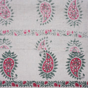 Wooden Block Printed Boho Pink and Gray Decorative Floral Pure Linen Fabric for Curtains - Lakshita