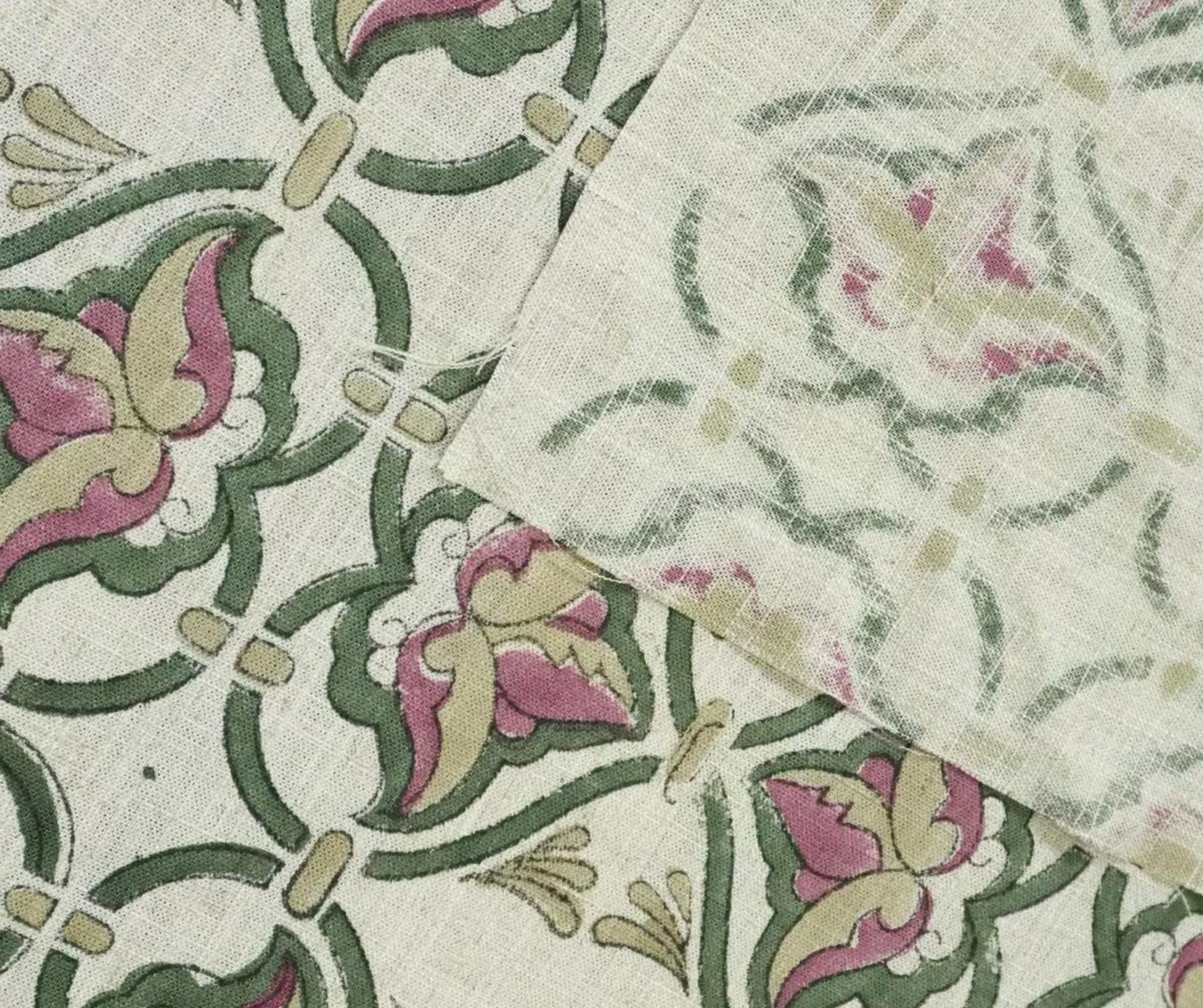 Block Print Fabric 58 Inch Width Light Weight Viscose Linen Natural Base Color and Mini Yellow Floral Print Curtains and Drapes Pillow Covers Tablecloths and Runners Bedding Tote Bag Lampshades Napkins by Fabritual