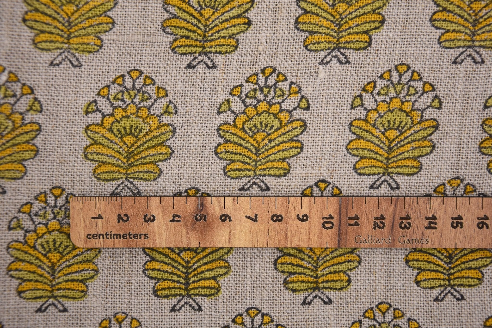 Indian Made Block Printed Thick Pure Linen 58" Wide Yellow and Green Floral Fabric for Sofa Covers – Bheeshma