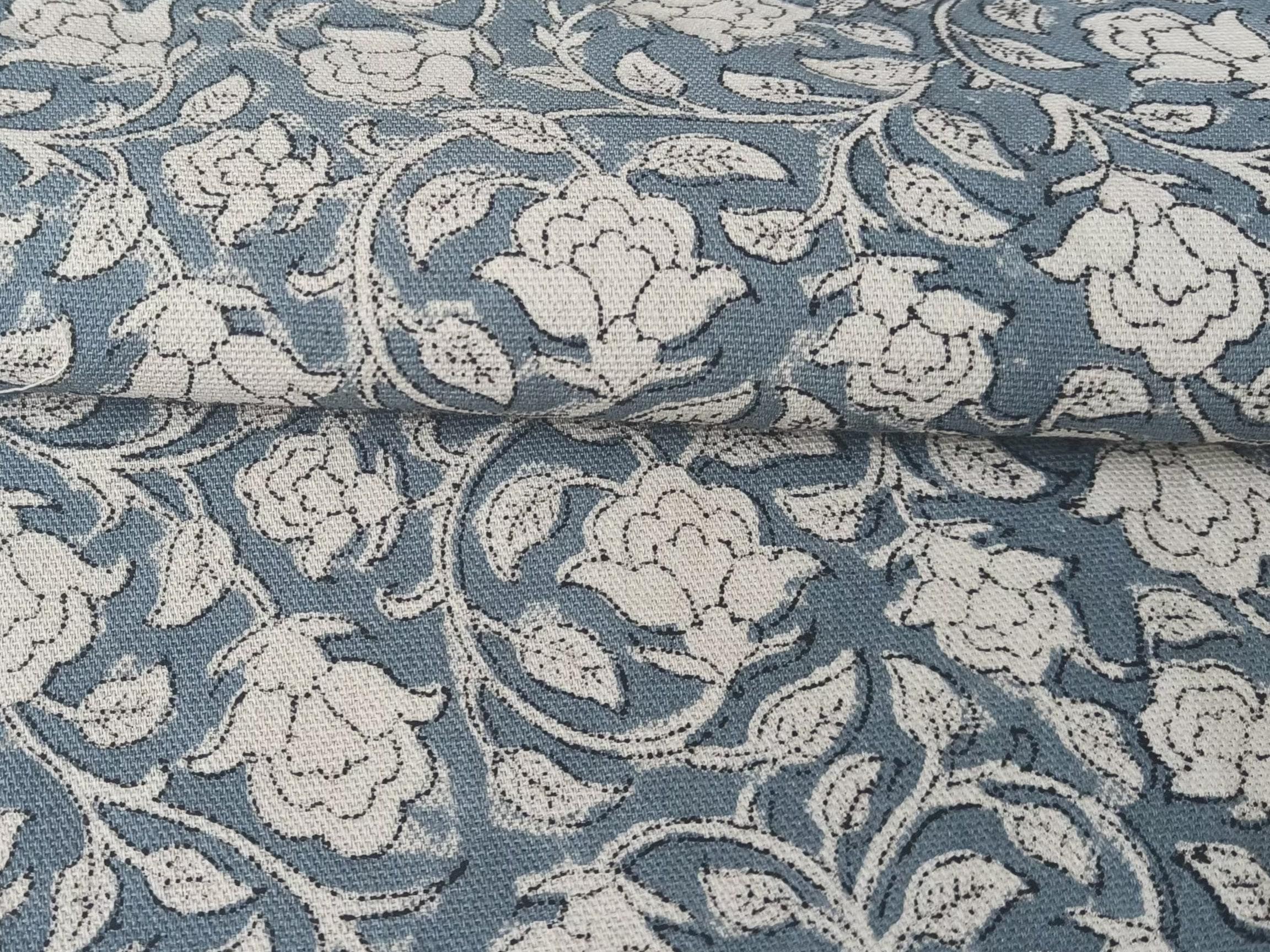 Linen Block Print Fabric Duck Canvas 50 Inch Width Medium Weight Linen Beige Base Color Curtains and Drapes Handmade Art Pillow Covers Tablecloths and Runners Bedding Tote Bag Lampshades Napkins by Fabritual
