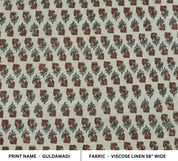 Block Print Fabric 58 Inch Width Light Weight Viscose Linen Natural Base Color and Mini Yellow Floral Print Curtains and Drapes Pillow Covers Tablecloths and Runners Bedding Tote Bag Napkins by Fabritual