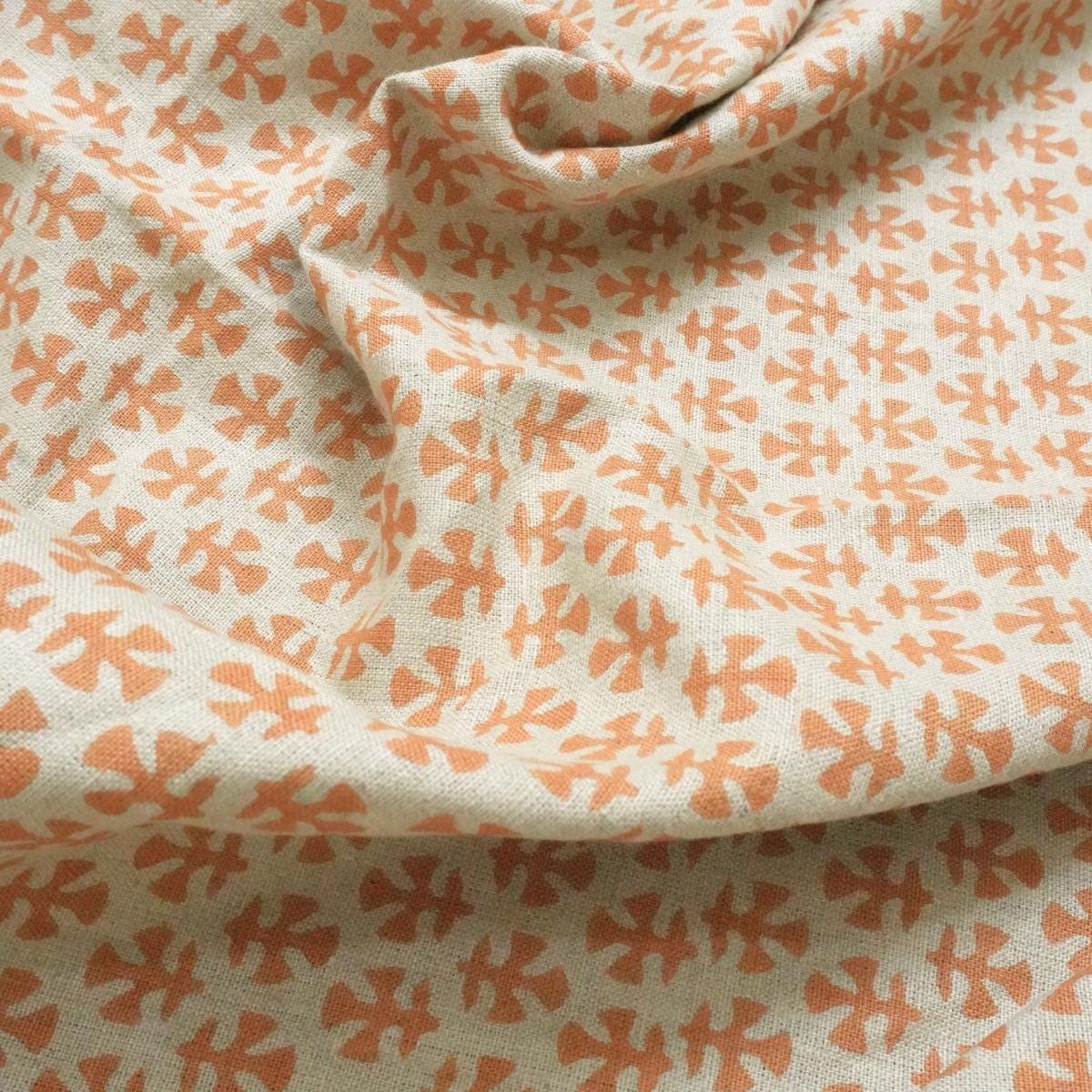 Handcrafted Throw Mini Orange Floral Block Printed Premium Pure Linen Mediumweight Cushion Fabric – BINDIKA