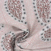 Indian Ancient Block Print Window Curtain Fabric on Natural Linen with Brown and Gray Floral - Vatika Design