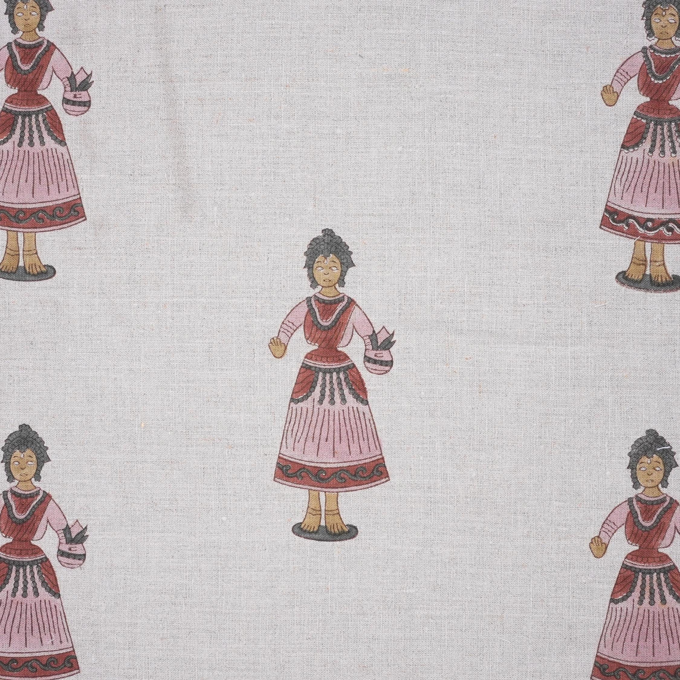 Block Printed Handmade Art Natural Pure Linen Decorative Fabric for Cushion Cover - Katputli