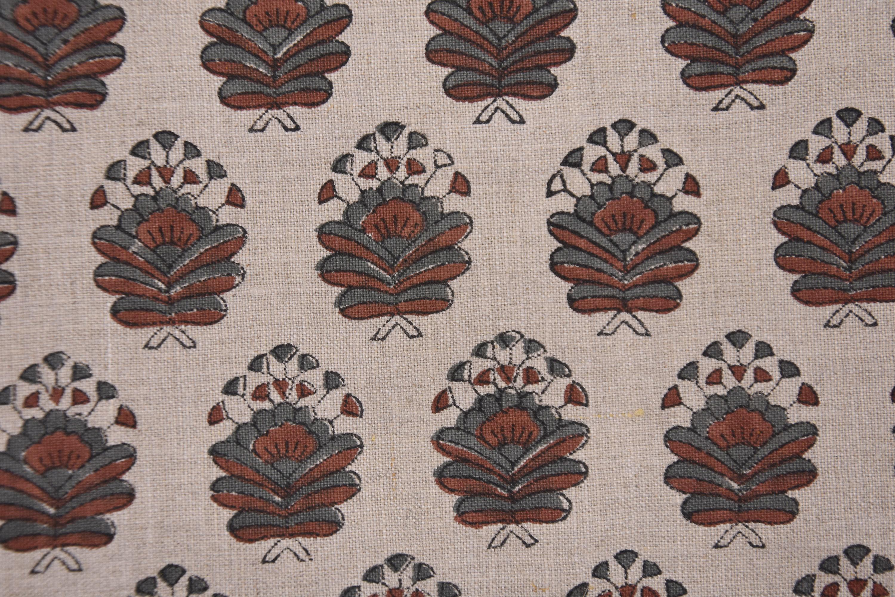 Linen Block Print Fabric 58 Inch Width Medium Weight Linen Natural Base Color Curtains and Drapes Upholstery Pillow Covers Tablecloths and Runners Bedding Tote Bag Lampshades Napkins by Fabritual