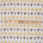 Indian Hand Block Mustard and Brown Floral Fabric on Pure Linen for Tabel Cover - Hastatkala