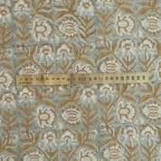 BROWN FLORAL MOTIF HAND BLOCK PRINT VISCOSE LINEN INDIAN FABRIC CURTAINS AND TABLE LINENS - JYOTI