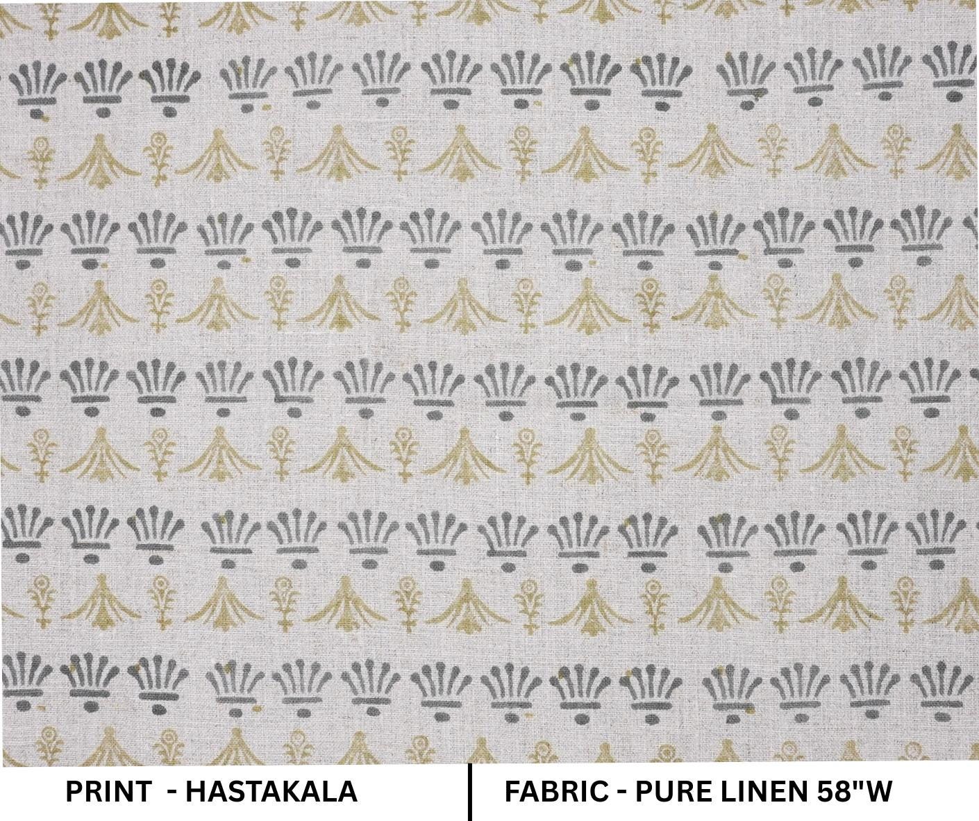 Indian Hand Block Hastakala Print Gray Floral Pure Linen Throw Fabric for Table Cover