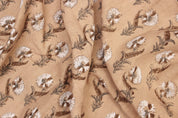 Hand Block Printed Brown and Dark Vanilla Floral Throw Pre Dip Fabric for Farmhouse Decor - Daffodil