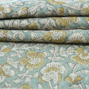 Hand Printed Mustard Floral Pure Linen Cushion Fabric - Jhilmil