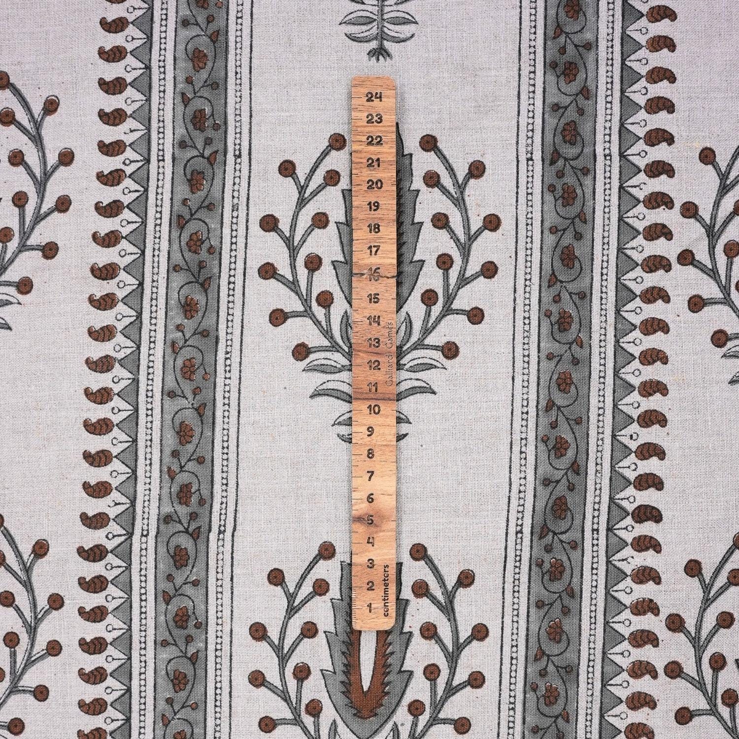 Indian Handmade Art Brown and Gray Floral Decorative Cushion Cover Fabric on Pure Linen - Nirja