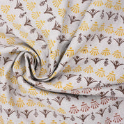 Indian Hand Block Mustard and Brown Floral Fabric on Pure Linen for Tabel Cover - Hastatkala