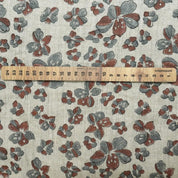 Hand-stamped Block Printed Premium Thick Linen Pure Fabric Pastel Gray and Coffee Floral - Jhil Mil