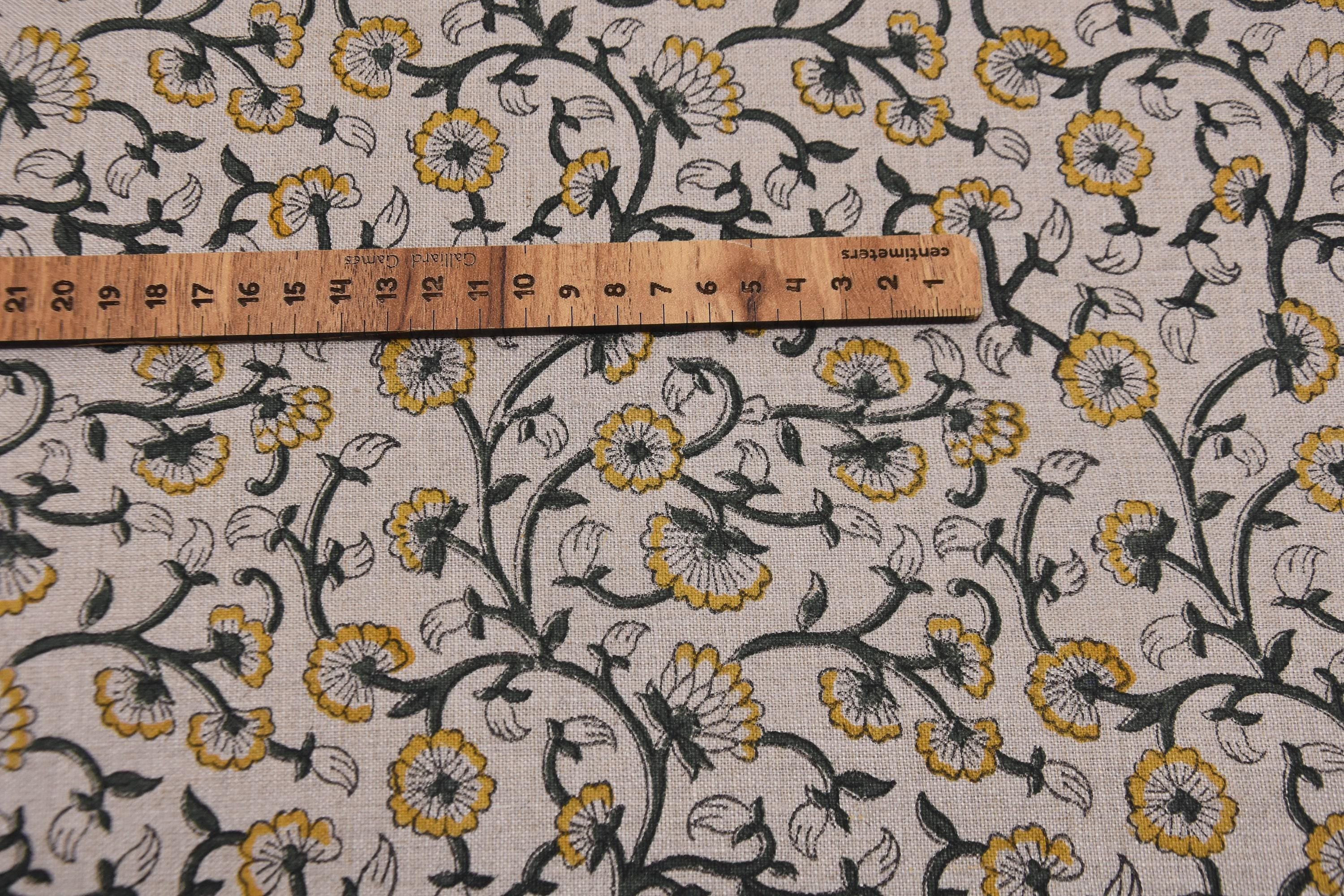 Linen Block Print Fabric 58 Inch Width Medium Weight Linen Natural Base Color Handmade Creative Design To Make Upholstery Pillow Covers Tablecloths and Runners Lampshades Napkins by Fabritual