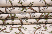 Cotton Block Print Fabric 50 Inch Width Medium Weight Duck Canvas Beige Base Color Curtains and Drapes Pillow Covers Tablecloths and Runners Bedding Tote Bag Napkins by Fabritual