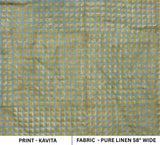 Handcrafted Block Printed Pure Linen Mustard and Pastel Blue Mini Dots Floral Soft Natural Fabric for Curtains – KAVITA