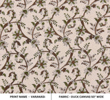 Handcrafted Printed Duck Canvas 50" Wide Fabric in Brown and Green Floral Design for Window Shades – Varanasi