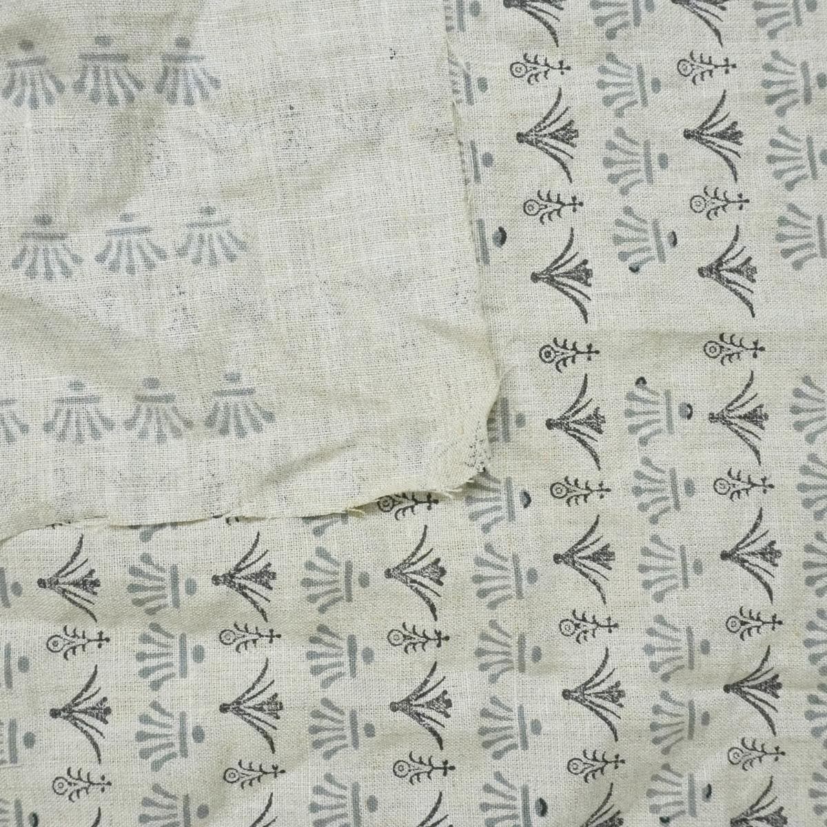 Handcrafted 100% Pure Linen Fabric with Block Print in Gray for Cushions & Windowpanes – Hastakala