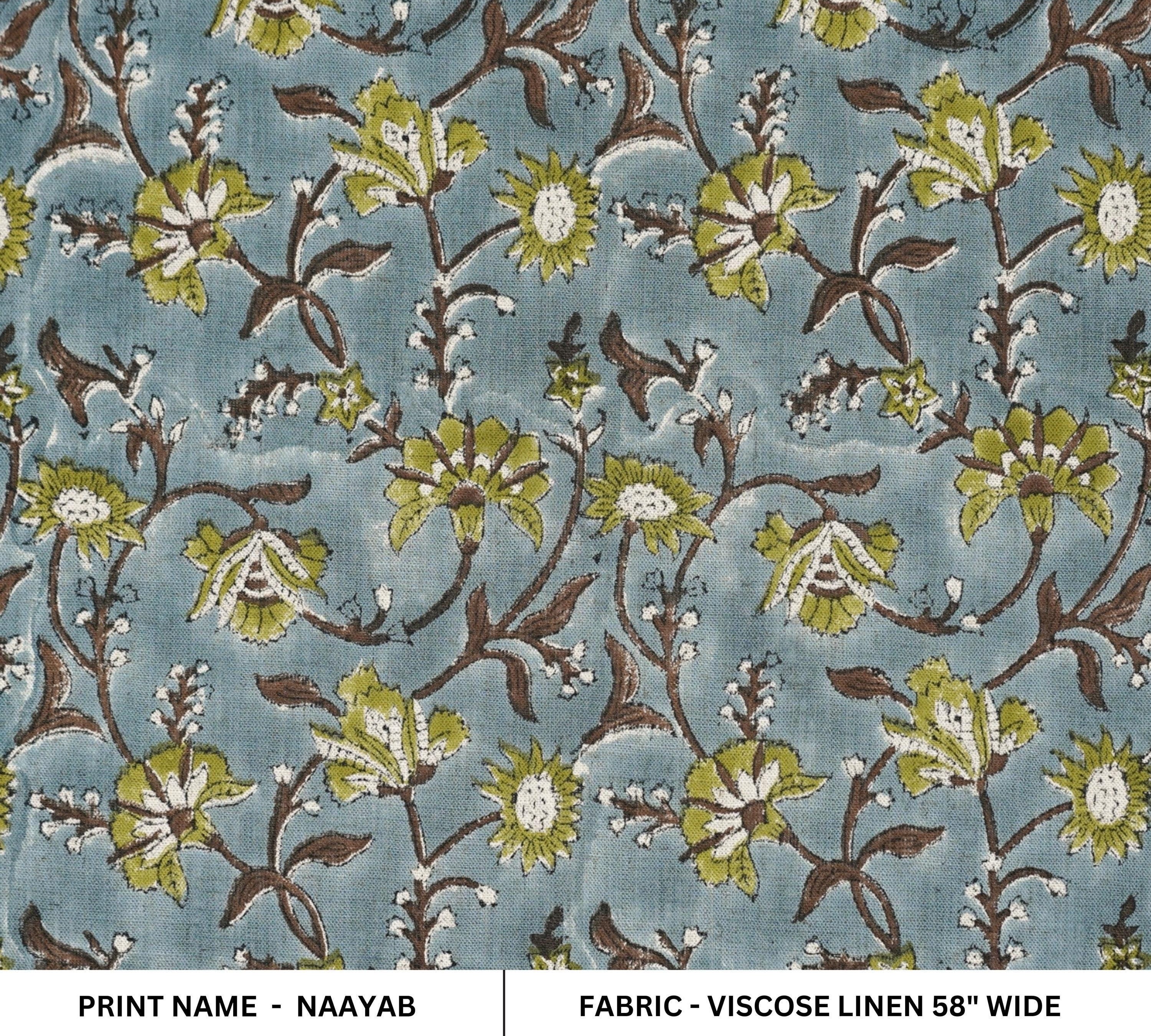 Linen Block Print Fabric 58&quot; Width Heavy Linen in Off White for Curtains and Upholstery