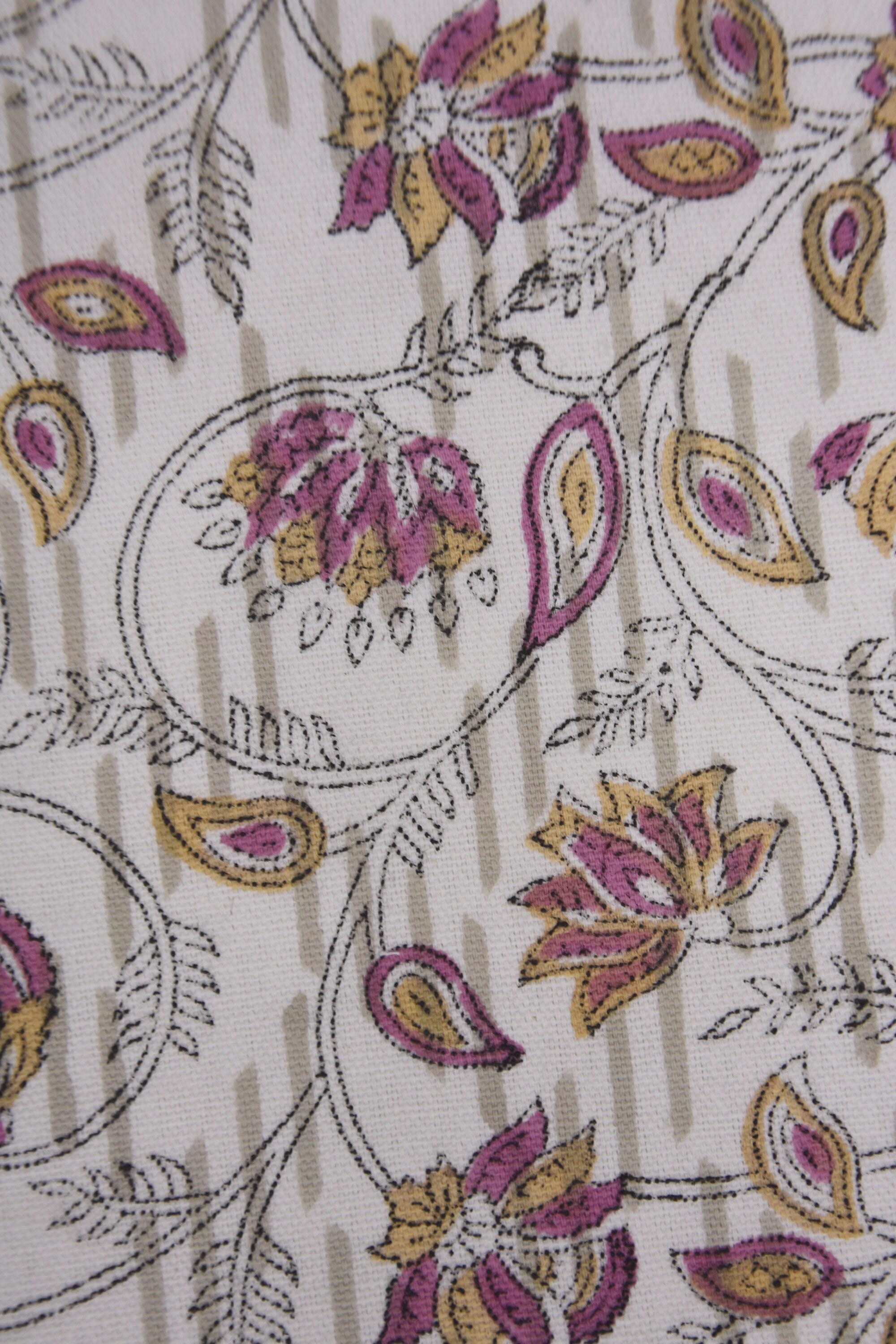 Linen Block Print Fabric Thick Cotton White 60 Inch Width Medium Weight Linen White Base Color Curtains and Drapes Upholstery Handmade Art Pillow Covers Bedding Tote Bag Lampshades Napkins by Fabritual