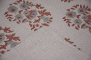 Indian Block Printed 100% Pure Linen Rust Brown & Pastel Blue Floral Fabric for Decorative Cushion Covers – Anarkali