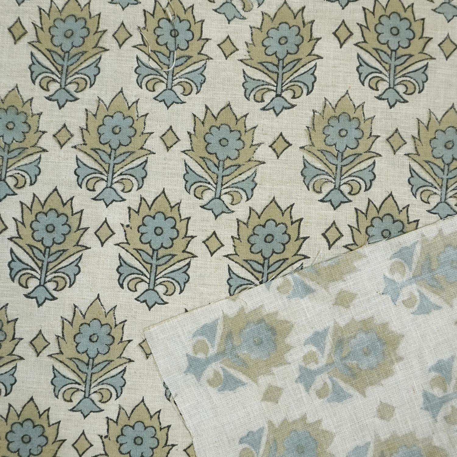 Linen Block Print Fabric Linen Blend 58 Inch Width Light Weight Linen Natural Base Color Curtains and Drapes Upholstery Handmade Art Pillow Covers Tablecloths and Runners Lampshades Napkins by Fabritual