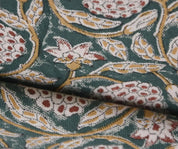 Cotton Block Print Fabric 50&quot; Width Medium Weight Duck Canvas Beige Base Color Curtains and Drapes Pillow Covers Tablecloths and Runners Bedding Tote Bag  by Fabritual