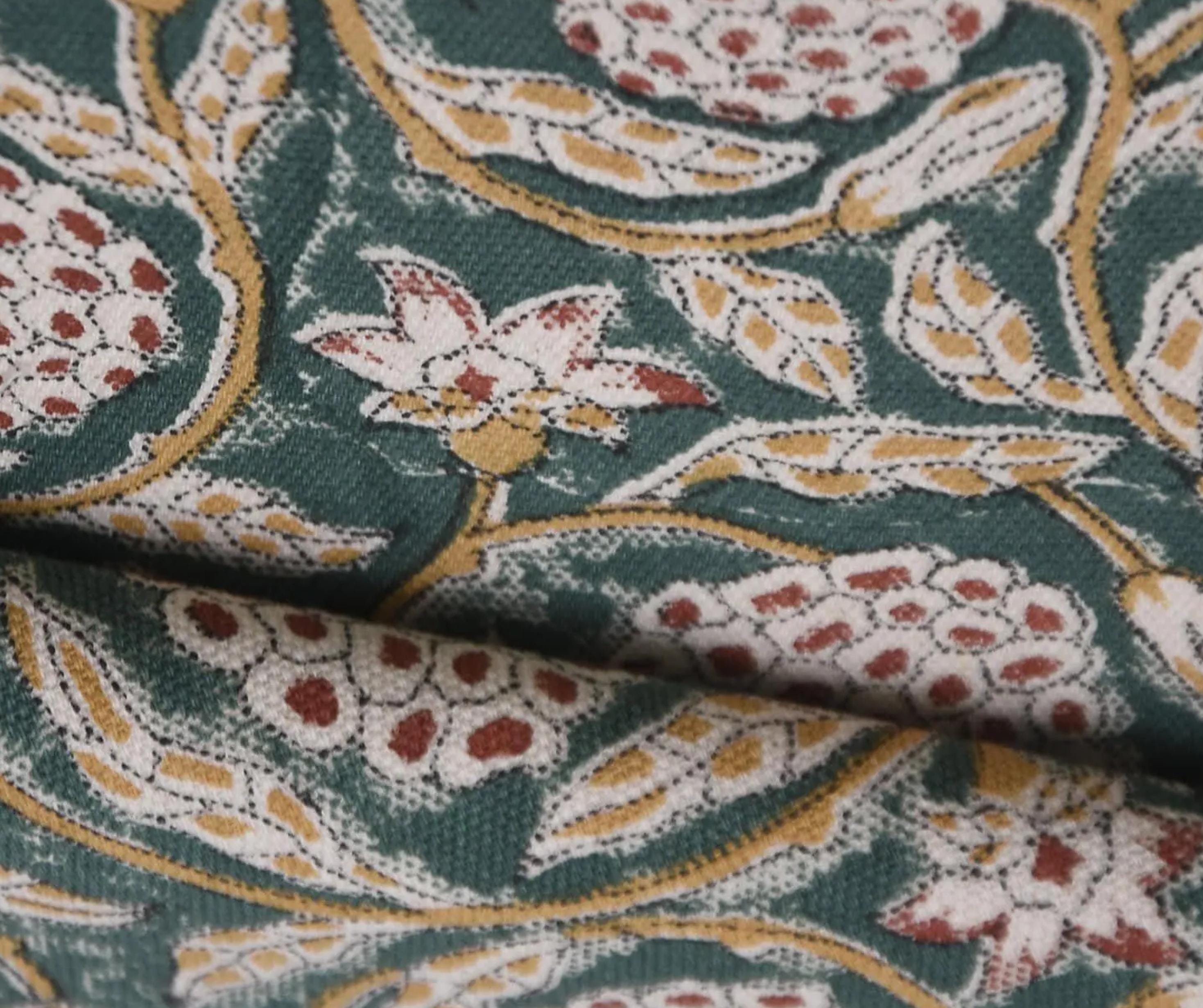 Cotton Block Print Fabric 50&quot; Width Medium Weight Duck Canvas Beige Base Color Curtains and Drapes Pillow Covers Tablecloths and Runners Bedding Tote Bag  by Fabritual