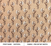 Hand Block Printed Brown and Dark Vanilla Floral Throw Pre Dip Fabric for Farmhouse Decor - Daffodil