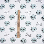 Indian Art Skeleton Print in Blue and Black Handmade Thick Cotton White Halloween Fabric for Table Cover