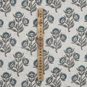 Handmade Art Viscose Linen Fabric for Roman Shade Decor with Bael Patra Print in Gray leaf