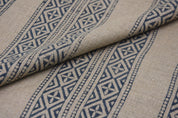 Linen Block Print Fabric 58 Inch Width Heavy Linen Natural Base Color Curtains and Drapes Upholstery Pillow Covers Tablecloths and Runners Bedding Tote Bag by Fabritual