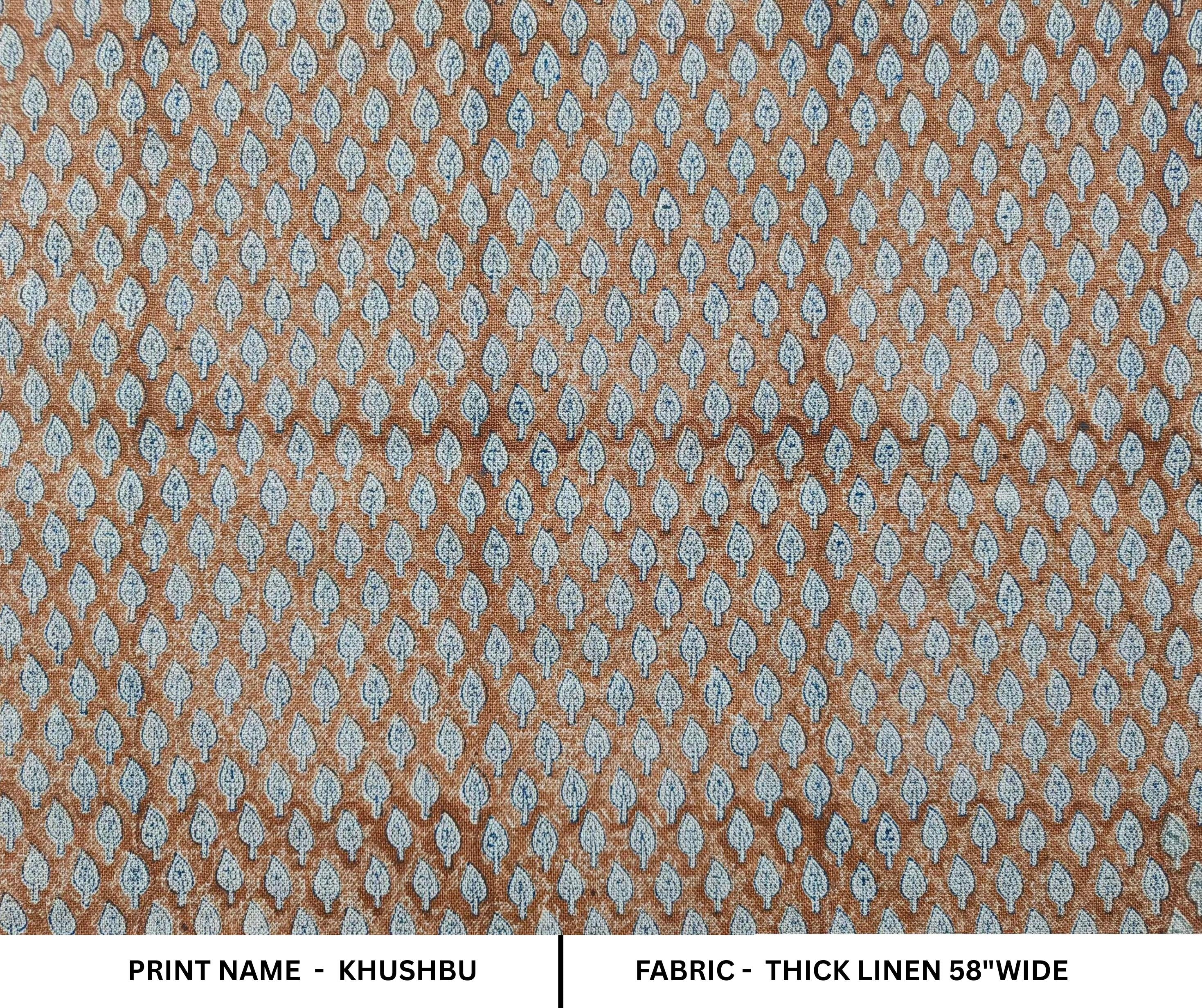 linen fabric 58&quot;for upholstery, chair covers, and decorative tablecloths, indian block print linen for handmade decor and farmhouse interiors, fabritual block printed linen for boho couch covers and drapes.