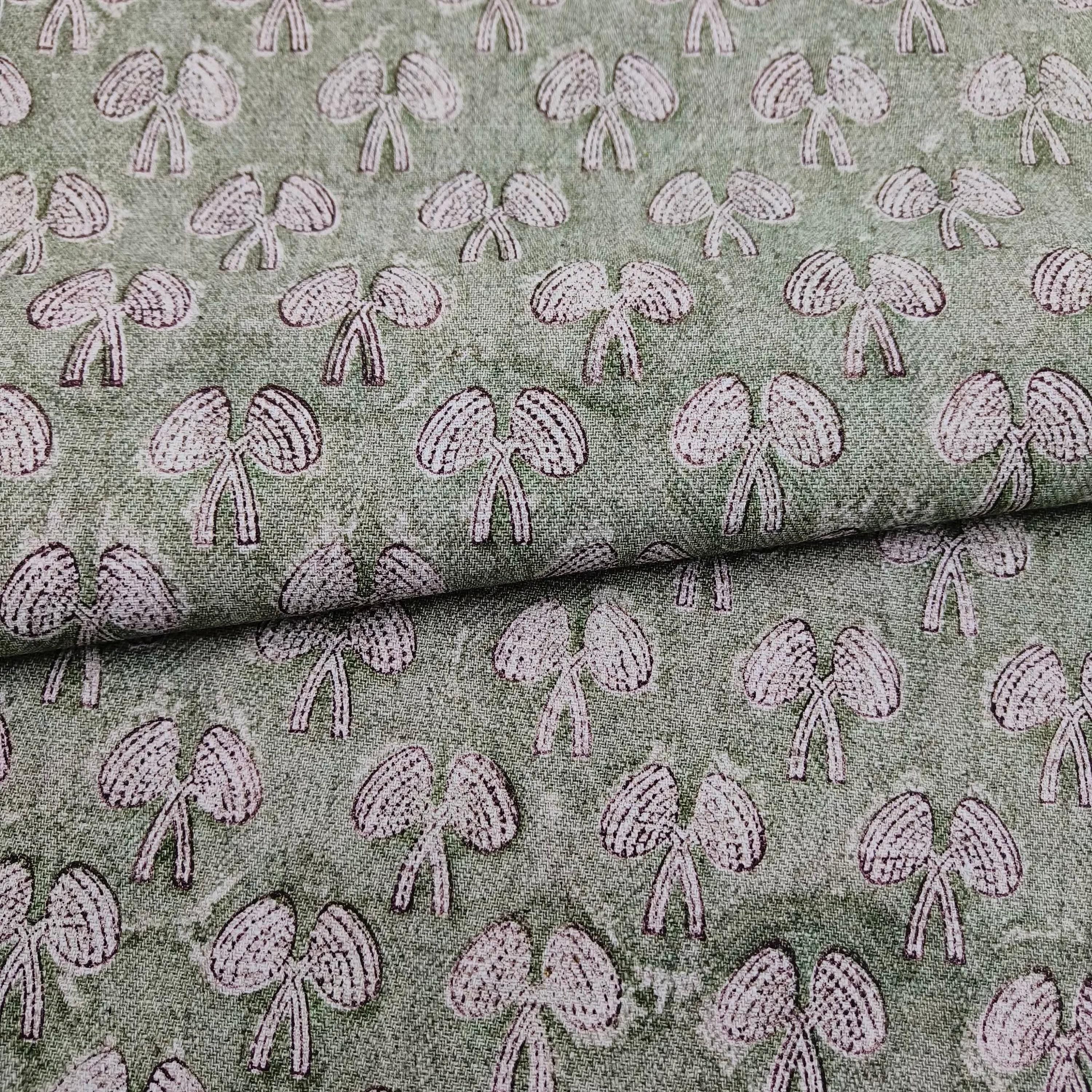Indian Mushroom Light Pink and Green Floral Cushion Fabric on Thick Linen for Living Room Decor