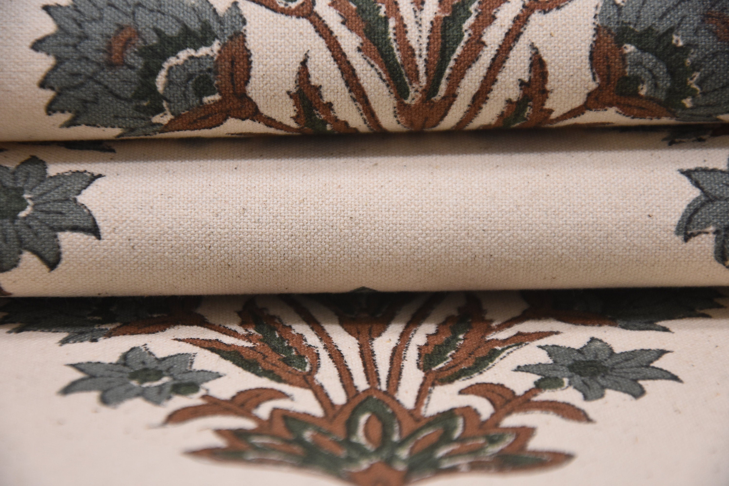 Thick Cotton Block Print Fabric 44 Inch Width Medium Weight Beige Base Color Curtains and Drapes Pillow Covers Bedding Tote Bag Lampshades Napkins by Fabritual