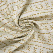 Pure Linen Fabric Natural Soft Block Printed Pastel Gray and Bronze Metallic Floral for Tablecloth & Upholstery - Phool Dali