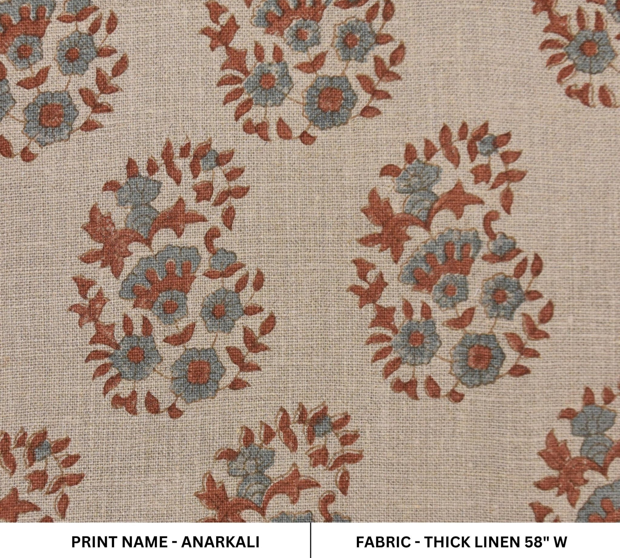 Linen Pillow Cover  Fabric 58 Inch Width Heavy Linen Natural Base Color Curtains and Drapes Upholstery block print Tablecloths and Runners Bedding Tote Bag by Fabritual