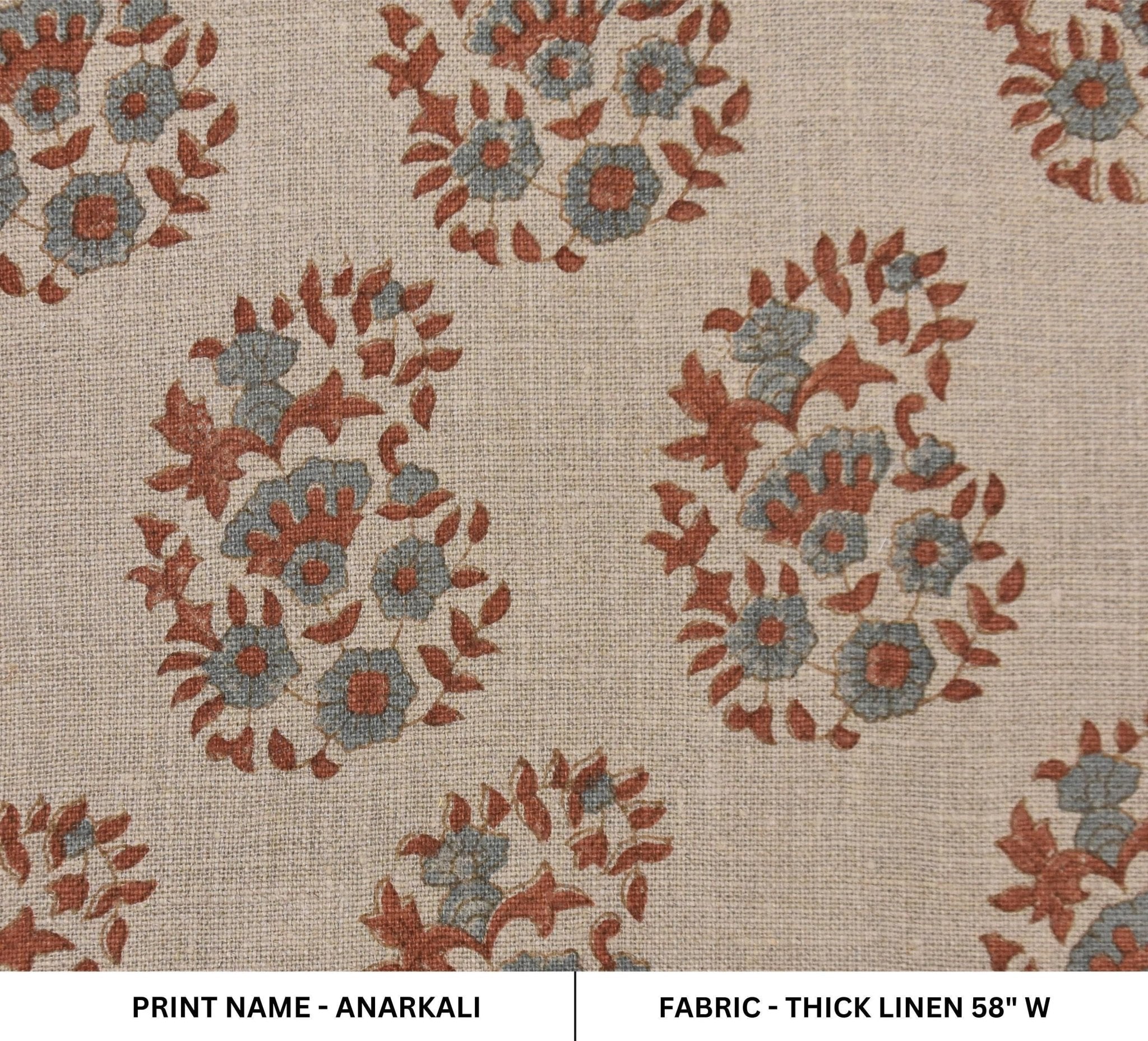 Linen Pillow Cover  Fabric 58 Inch Width Heavy Linen Natural Base Color Curtains and Drapes Upholstery block print Tablecloths and Runners Bedding Tote Bag by Fabritual