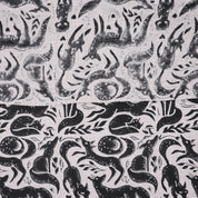 Indian Handmade Black Gehravan Print Textile Fabric on Pure Linen for Upholstery