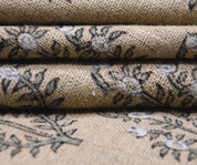 Linen Block Print Fabric 58 Inch Width Heavy Linen Natural Base Color Curtains and Drapes Tablecloths and Runners Bedding Tote Bag by Fabritual