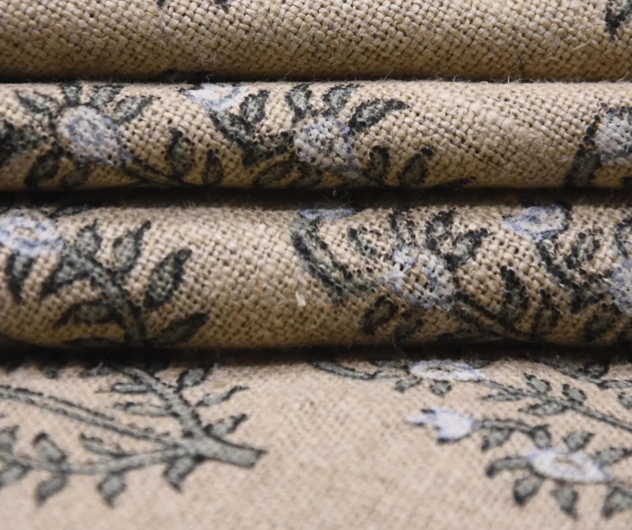Linen Block Print Fabric 58 Inch Width Heavy Linen Natural Base Color Curtains and Drapes Tablecloths and Runners Bedding Tote Bag by Fabritual