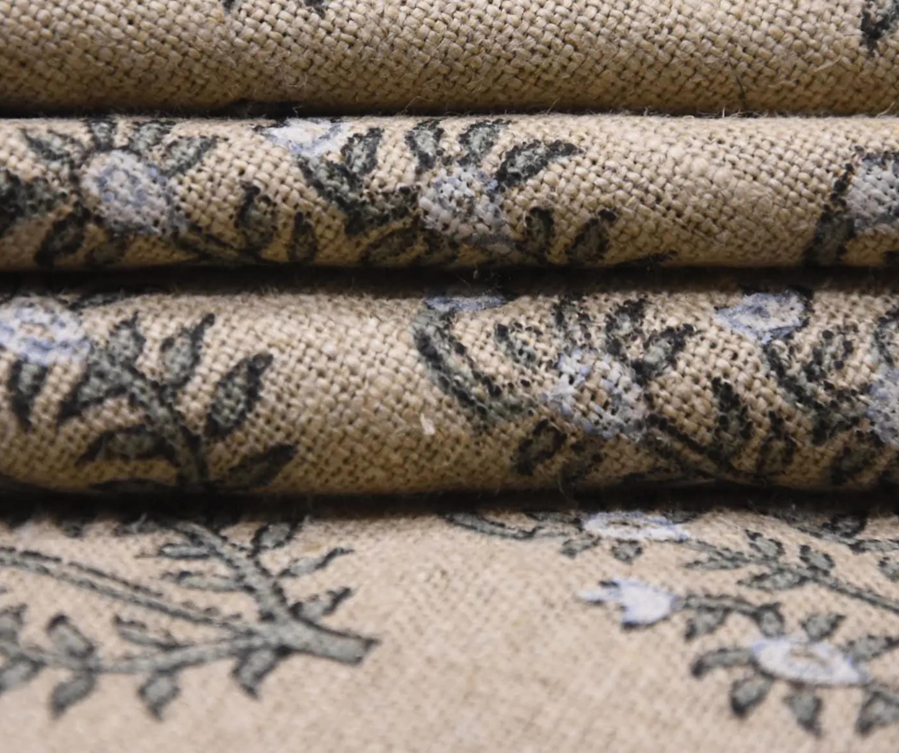 Linen Block Print Fabric 58 Inch Width Heavy Linen Natural Base Color Curtains and Drapes Tablecloths and Runners Bedding Tote Bag by Fabritual