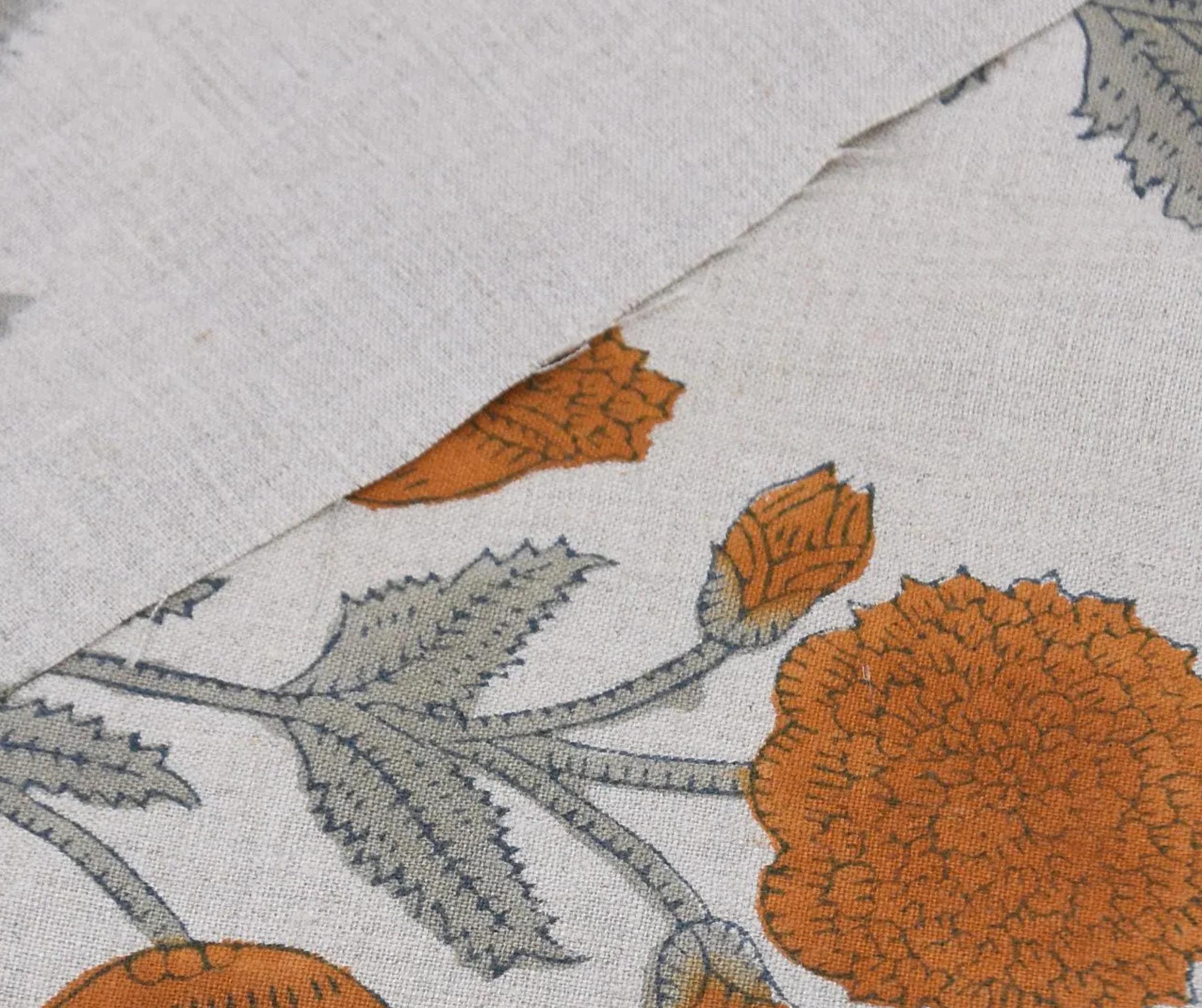 Linen Block Print Fabric 58&quot; Width Medium Weight Linen Natural Base Color Curtains and Drapes Tablecloths and Runners Bedding Tote Bag Lampshades Napkins by Fabritual