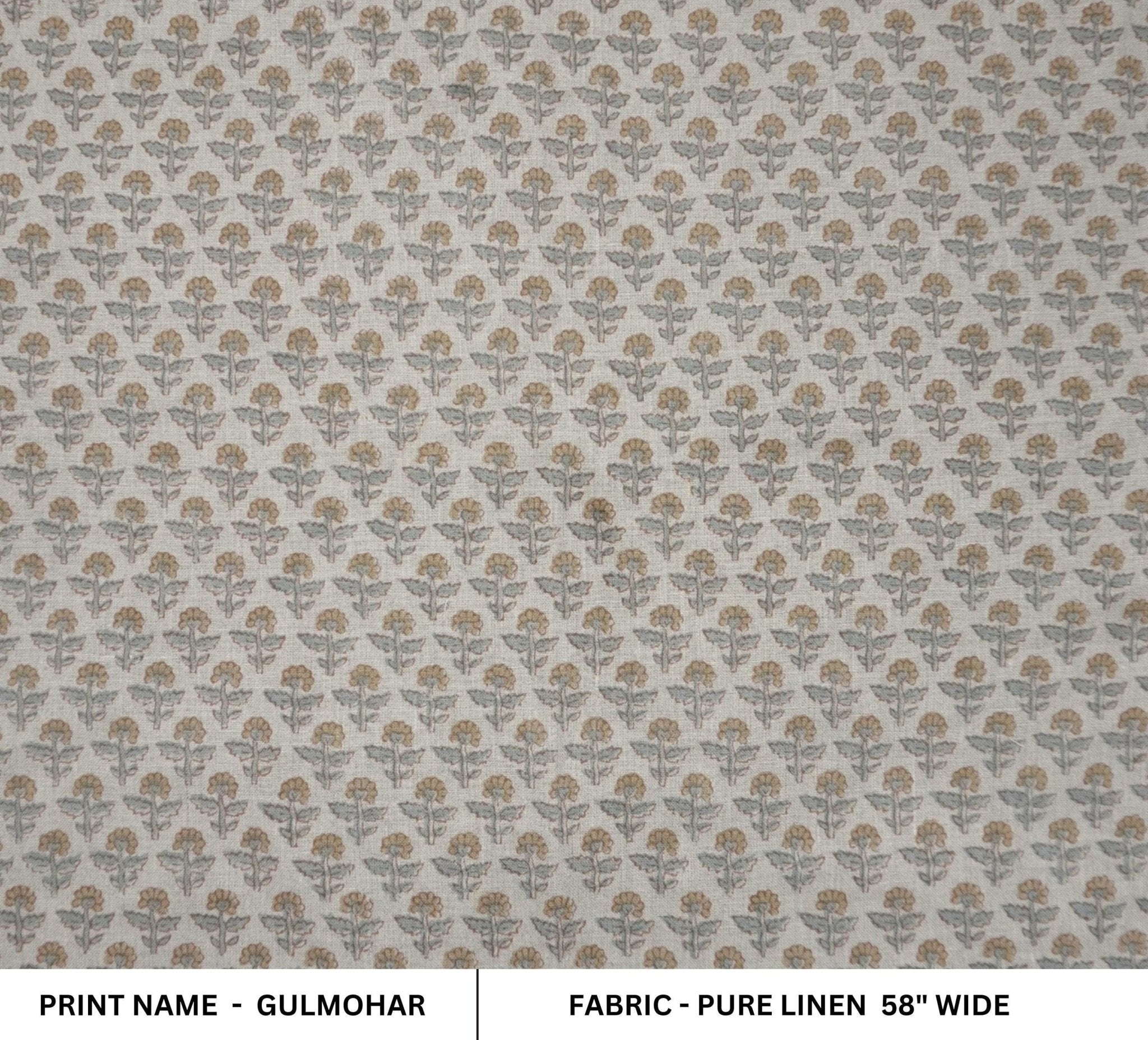 Linen Block Print Fabric 58 Inch Width Medium Weight Linen Natural Base Color Curtains and Drapes Upholstery Handmade Art Pillow Covers Tablecloths and Runners Bedding Tote Bag Lampshades Napkins by Fabritual