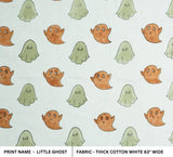 Indian Art Block Printed Sage Green & Brown Little Ghost Thick Cotton White Fabric for Festive Decor Pillow Covers