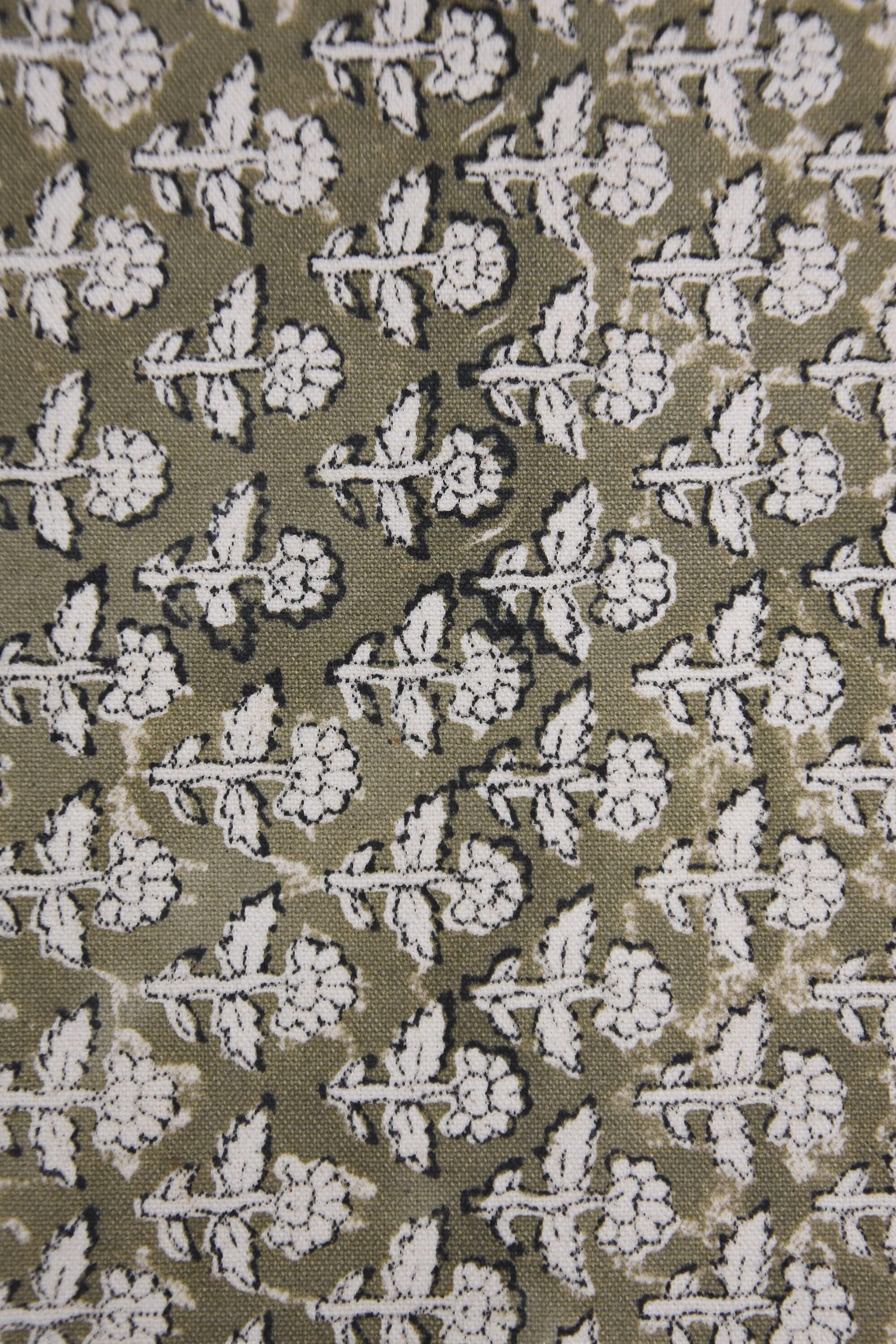 Cotton Block Print Fabric 50 Inch Width Medium Weight Duck Canvas Beige Base Color Curtains and Drapes Pillow Covers Tablecloths and Runners Bedding Tote Bag Napkins by Fabritual