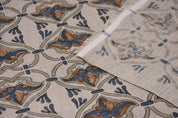 Linen Block Print Fabric 58 Inch Width Heavy Weight Linen Natural Base Color Curtains and Drapes Upholstery Handmade Art Pillow Covers Tablecloths and Runners Lampshades Napkins by Fabritual