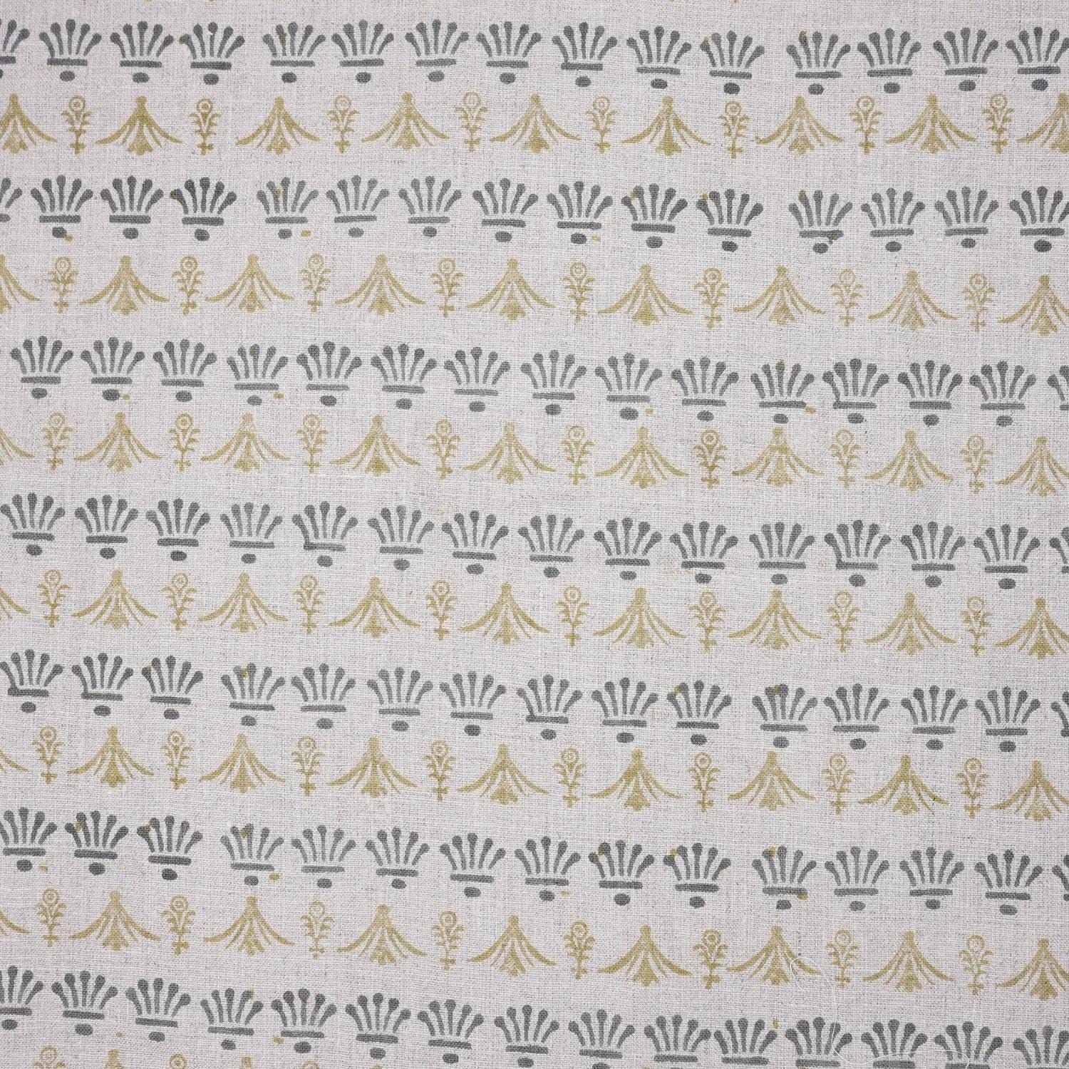 Indian Hand Block Hastakala Print Gray Floral Pure Linen Throw Fabric for Table Cover