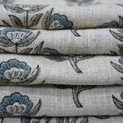 Handmade Art Viscose Linen Fabric for Roman Shade Decor with Bael Patra Print in Gray leaf