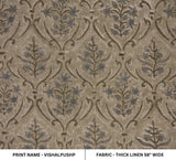 Handcrafted Block Printed Gray and Green Floral Thick Linen Fabric 58" Wide for Living Room Decor - VISHALPUSHP